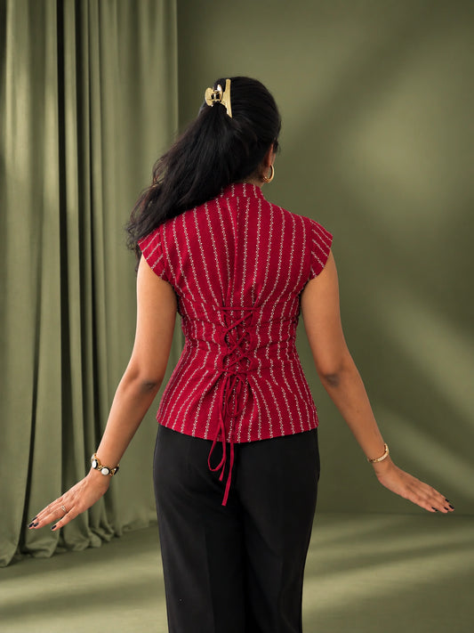 mazo Mirchi top, back view of the lace up corset back
