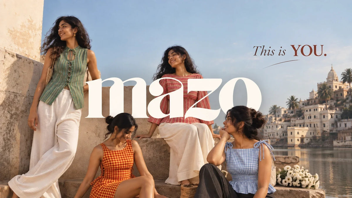 mazo models in checks and stripes by a coastal town, with the tagline This is YOU
