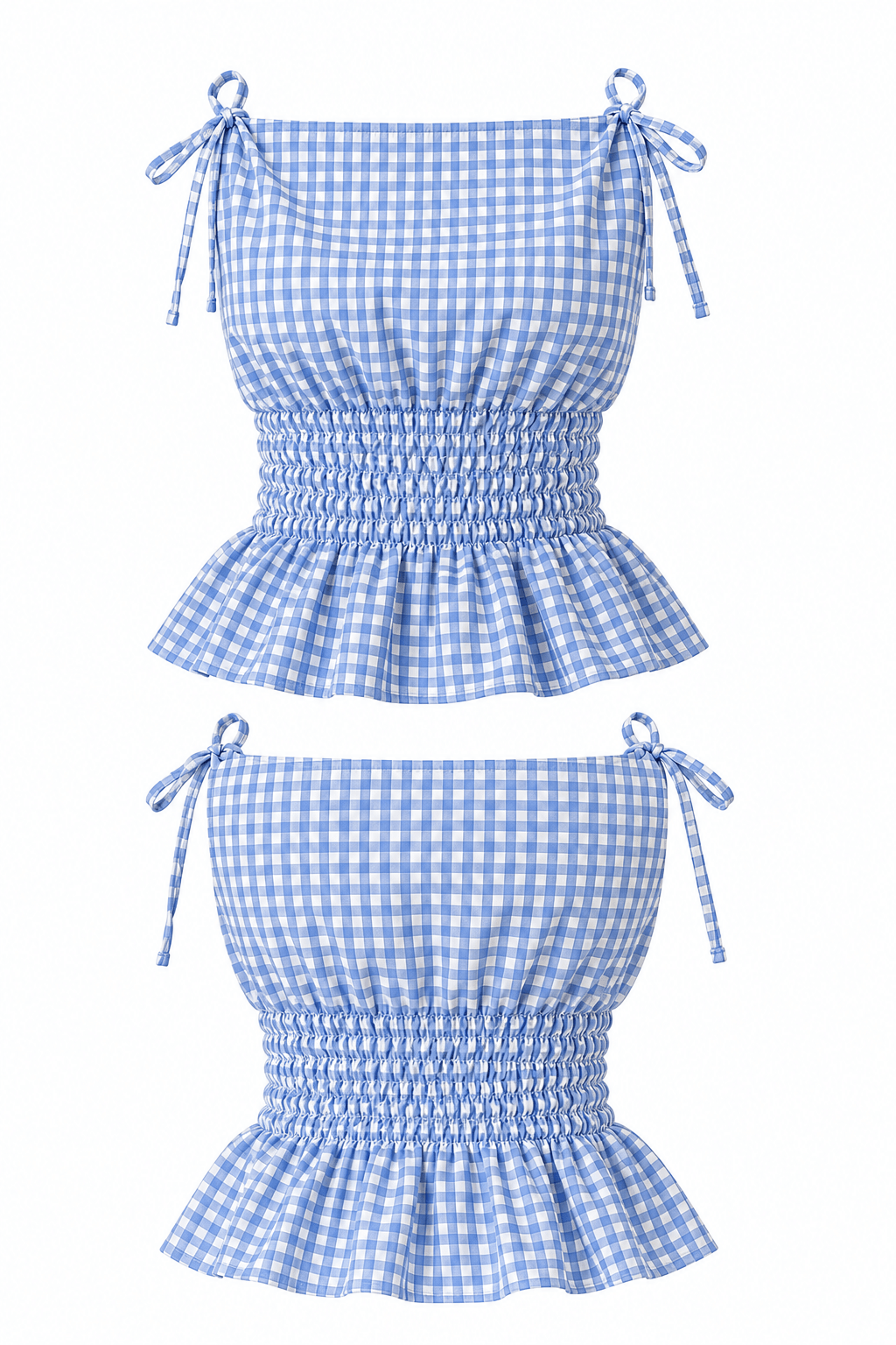 Blue and white checkered top on a white background