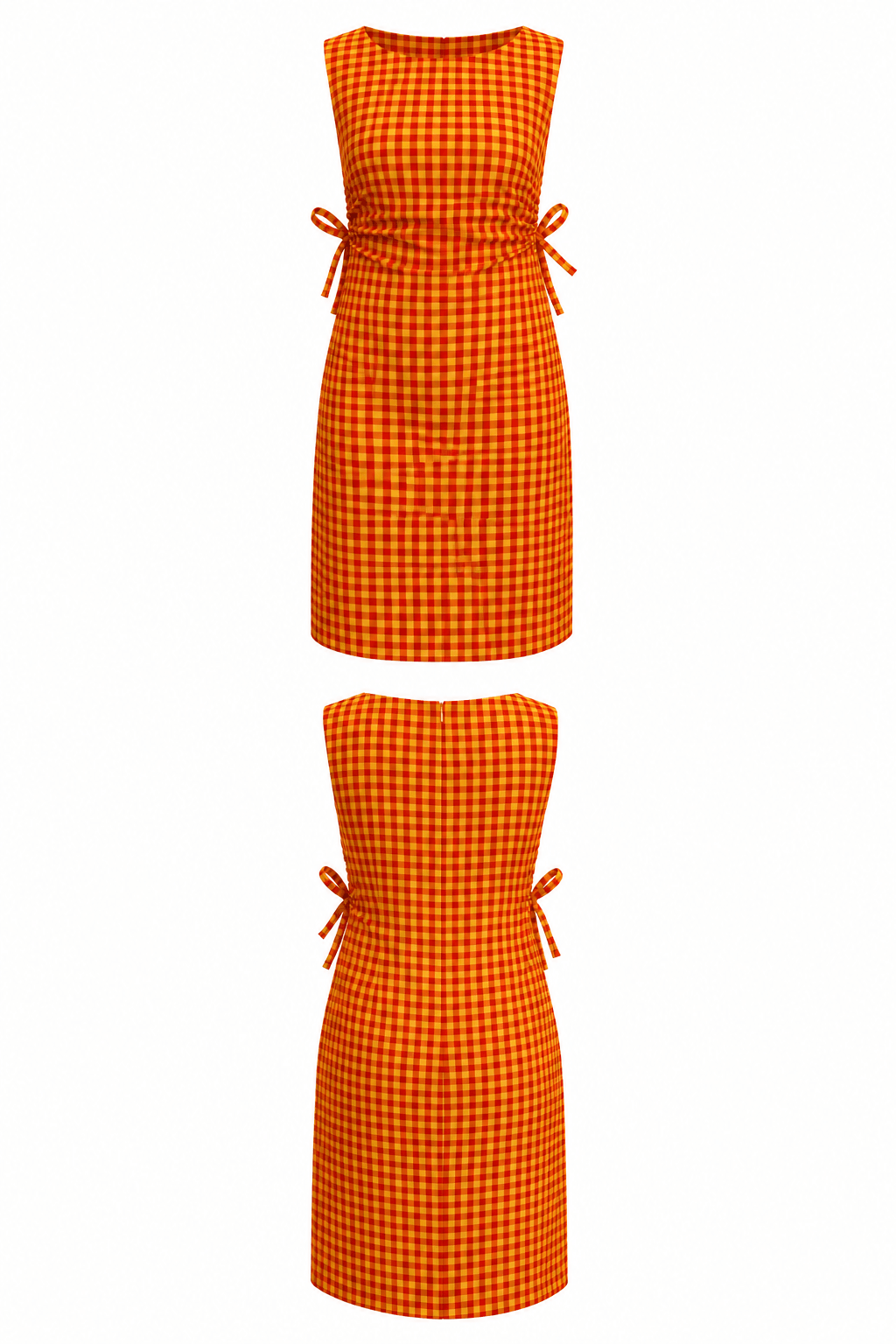  orange checkered dresses on a white background
