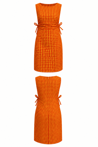  orange checkered dresses on a white background