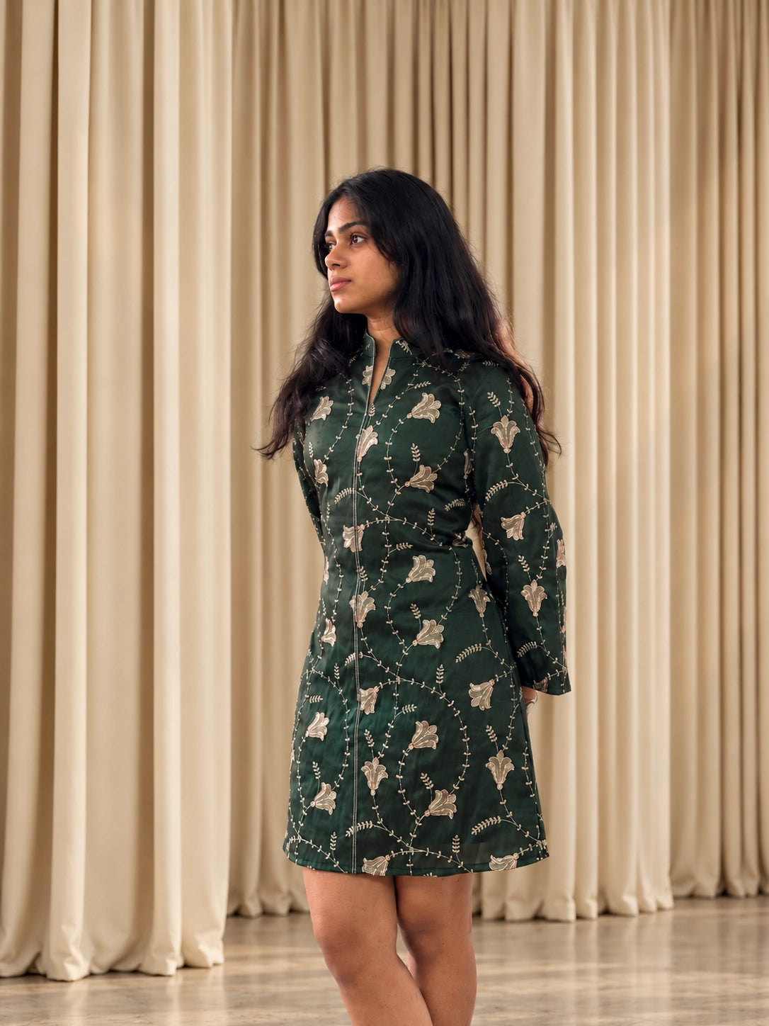 mazo Ivy embroidered short dress worn on its own, side view