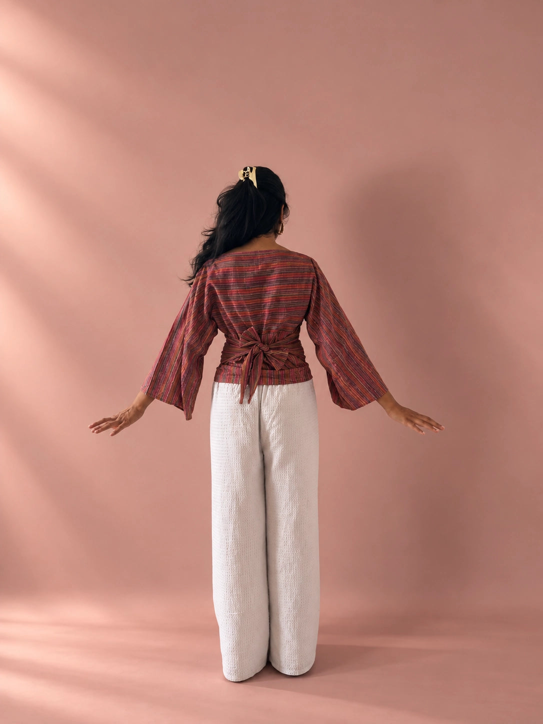 mazo Rosé Stripe Tie-Back Top, back view showing the tie-back detail