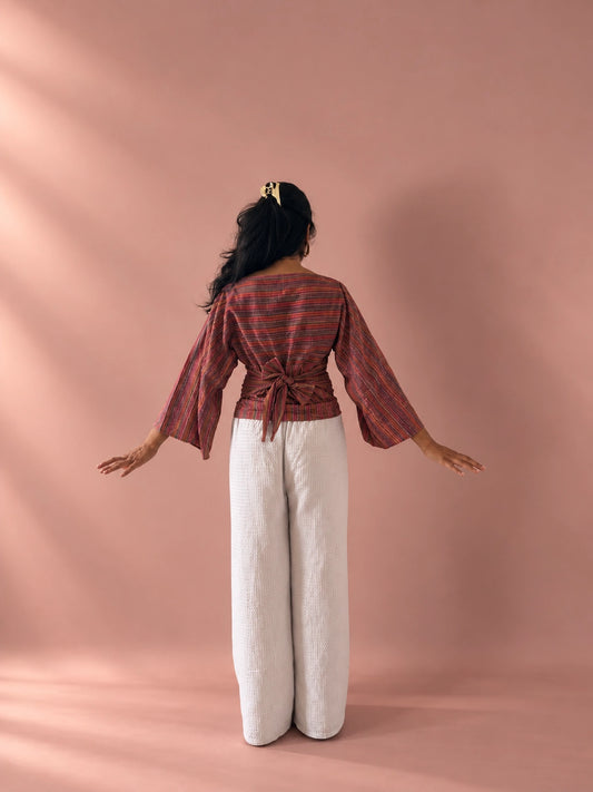 mazo Rosé Stripe Tie-Back Top, back view showing the tie-back detail