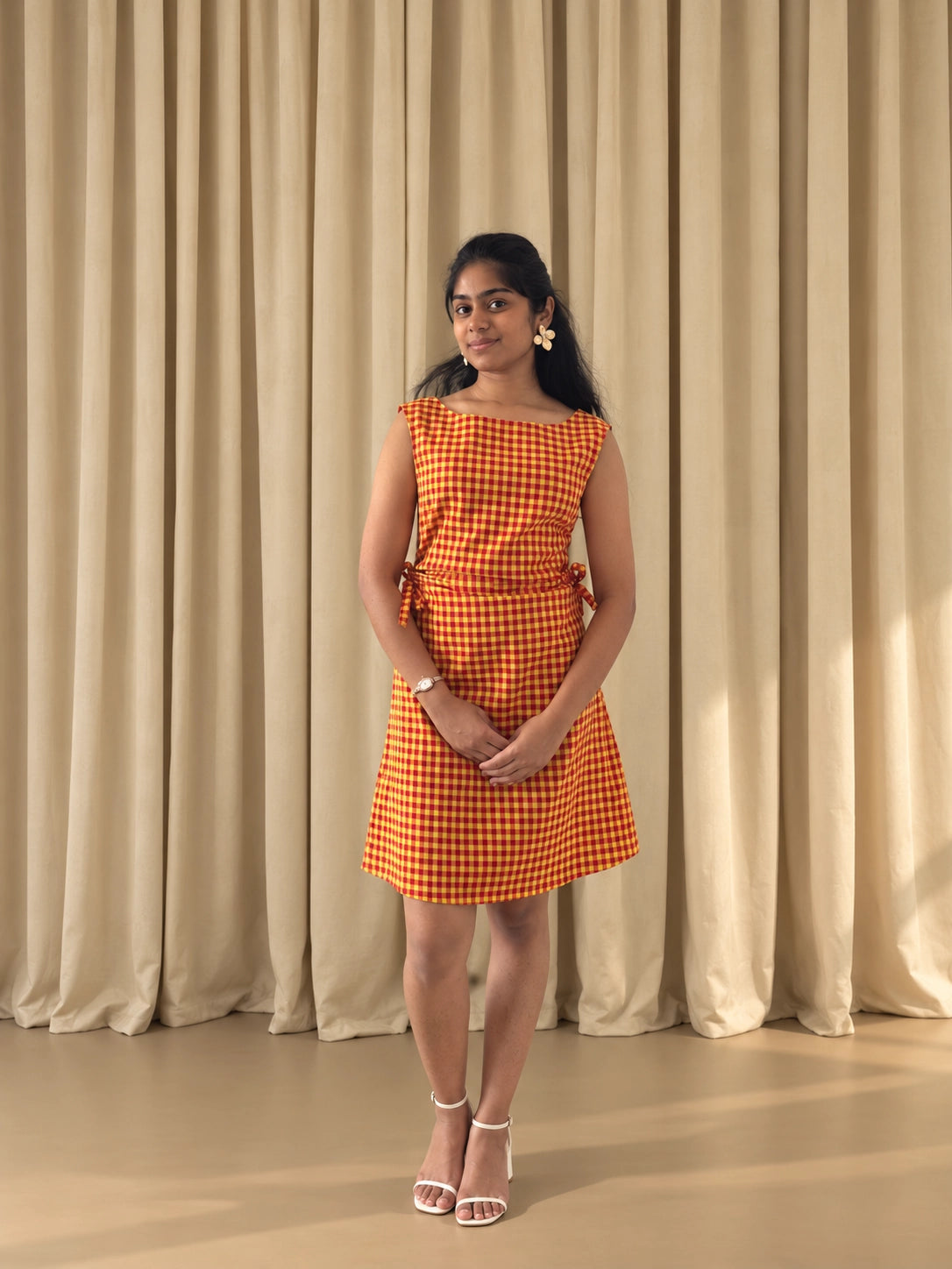 mazo Summer Jam Midi Dress styled with white heeled sandals